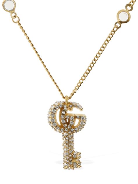 gucci double g key necklace with crystals|gucci chain link necklace.